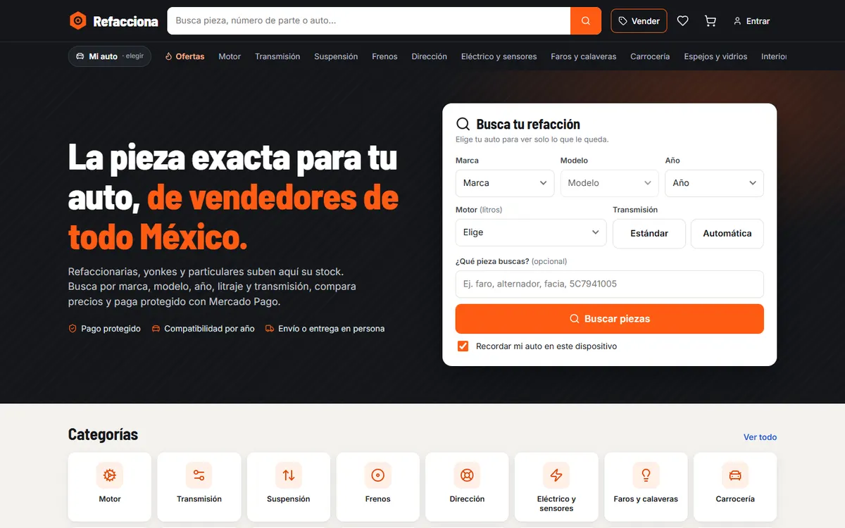 Buscador de refacciones del marketplace Refacciona