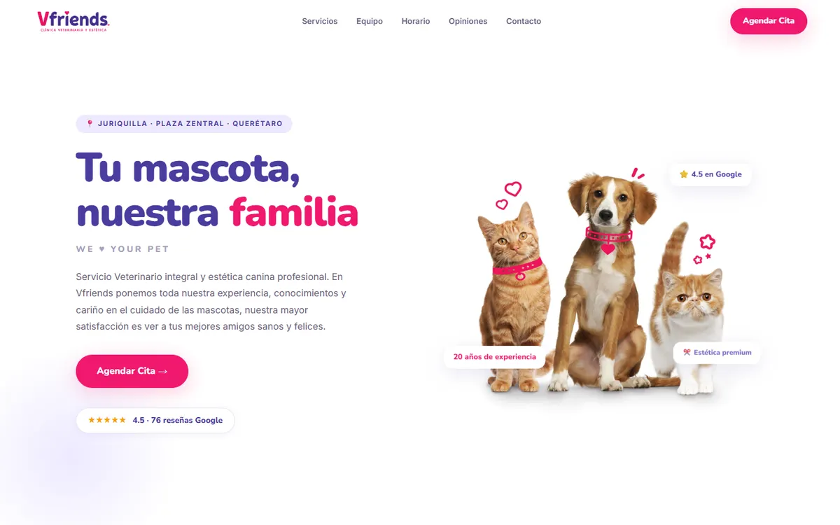 Página de inicio de VFriends Veterinaria